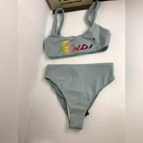 💯 - New Authentic Fendi Brush Logo Reversible Two-Piece Swimsuit - Picture 7 of 14